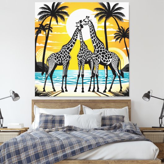 Giraffes op het strand canvas afdruk (Insitu (Slaapkamer))