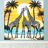 Giraffes op het strand canvas afdruk (Insitu (Houten vloer))