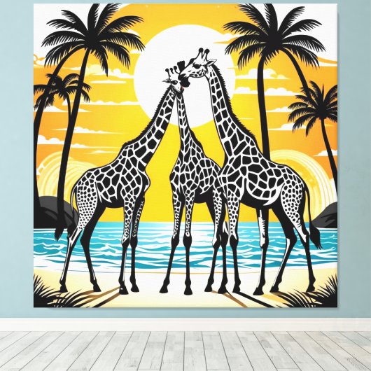 Giraffes op het strand canvas afdruk (Insitu (Houten vloer))