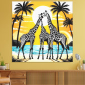 Giraffes op het strand canvas afdruk (Insitu (Woonkamer))
