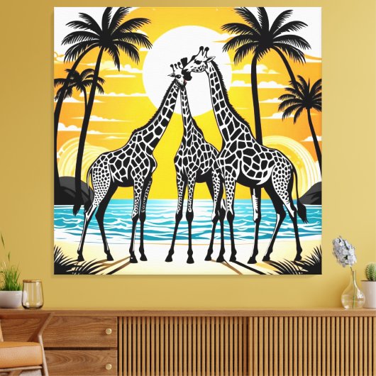 Giraffes op het strand canvas afdruk (Insitu (Woonkamer))