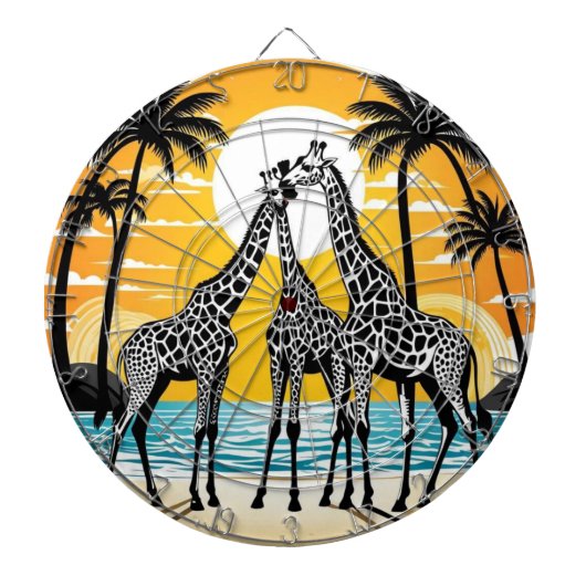 Giraffes op het strand dartbord (Voorkant)