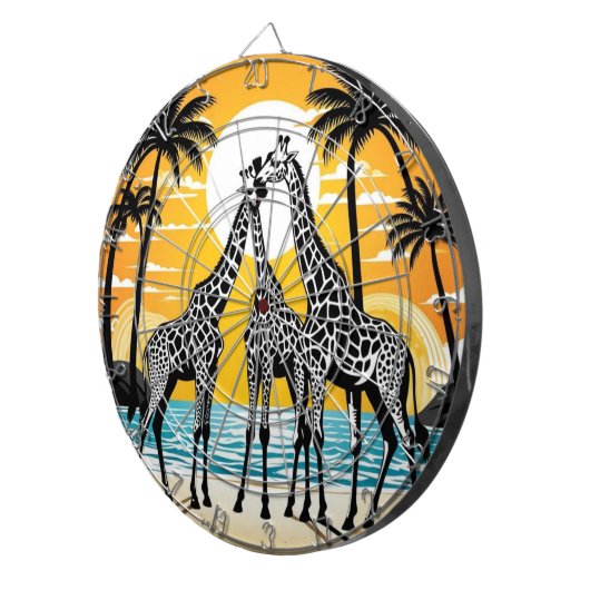 Giraffes op het strand dartbord (Voorkant Rechts)