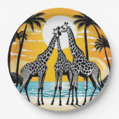 Giraffes op het strand papieren bordje (Voorkant)