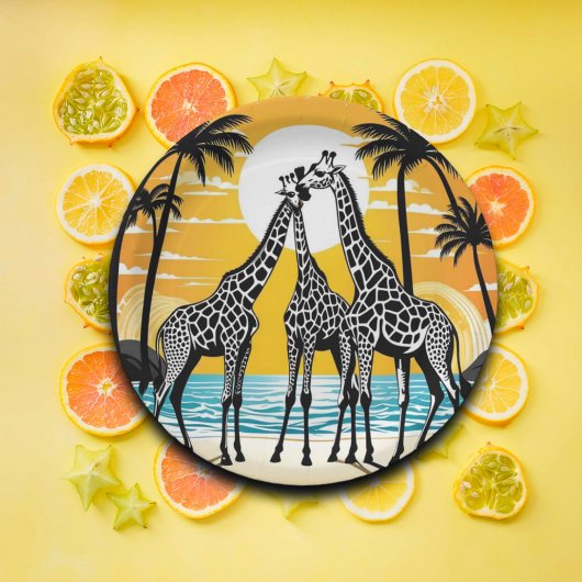 Giraffes op het strand papieren bordje