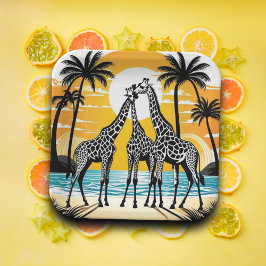 Giraffes op het strand papieren bordje