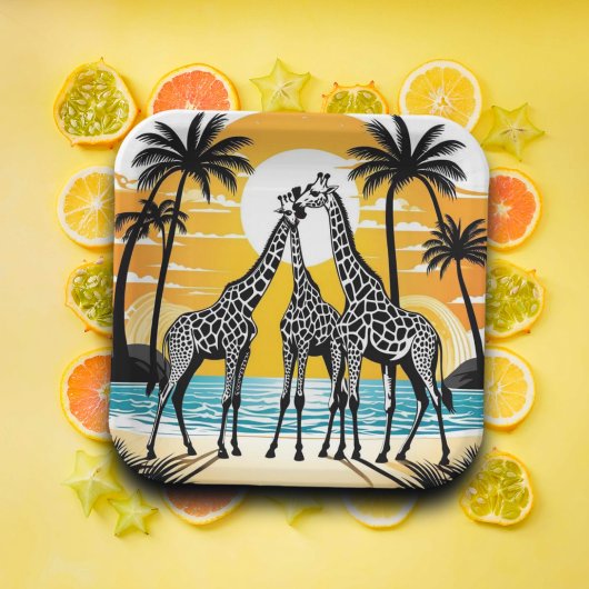 Giraffes op het strand papieren bordje