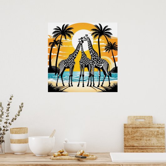 Giraffes op het strand poster (Keuken)