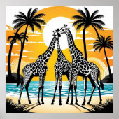 Giraffes op het strand poster (Voorkant)