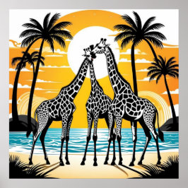 Giraffes op het strand poster