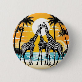 Giraffes op het strand ronde button 5,7 cm