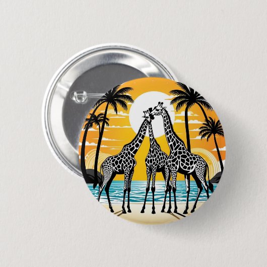 Giraffes op het strand ronde button 5,7 cm (Voorkant /achterkant)