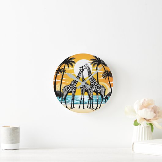 Giraffes op het strand ronde klok (Huis)