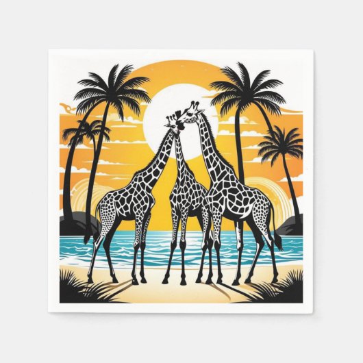 Giraffes op het strand servet (Voorkant)