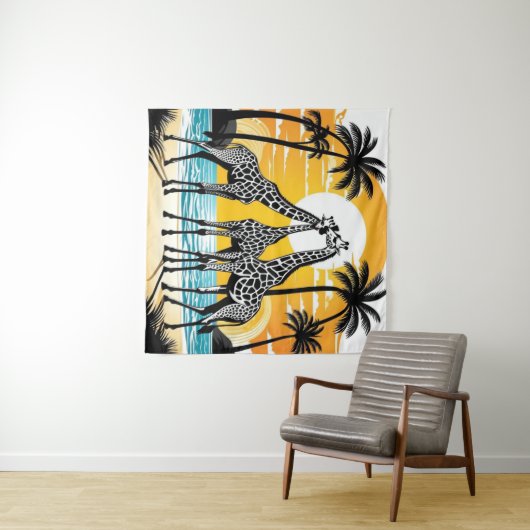 Giraffes op het strand wandkleed (In Situ (horizontaal))