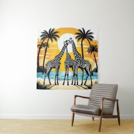 Giraffes op het strand wandkleed