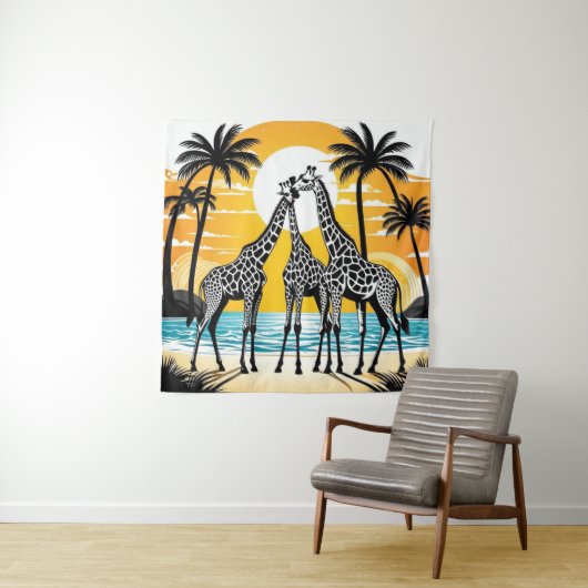 Giraffes op het strand wandkleed (In situ)