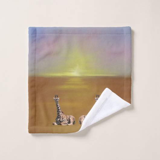 Giraffes op zonsbruin bad handdoek (Wasdoekje)
