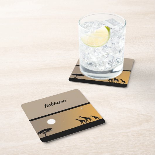 Giraffes op zonsondergang met volle maan kartonnen onderzetters (Insitu)