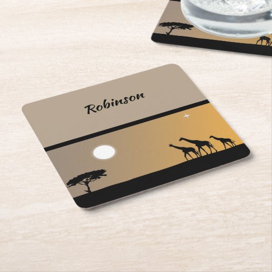 Giraffes op zonsondergang met volle maan kartonnen onderzetters (Schuin)