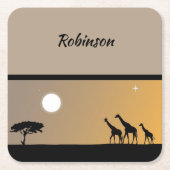 Giraffes op zonsondergang met volle maan kartonnen onderzetters (Voorkant)