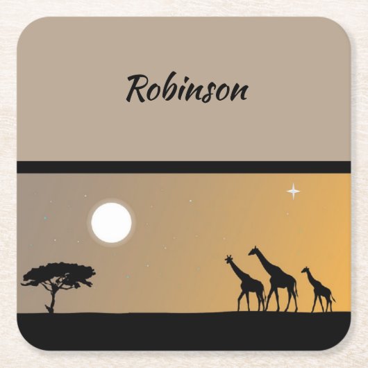 Giraffes op zonsondergang met volle maan kartonnen onderzetters (Voorkant)