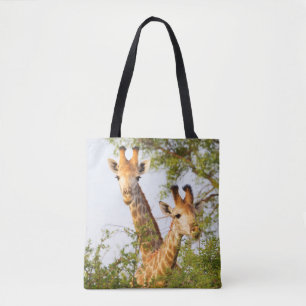 Giraffes Peeking Above Vegetation Tote Bag