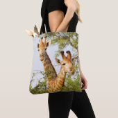 Giraffes Peeking Above Vegetation Tote Bag (Dichtbij)
