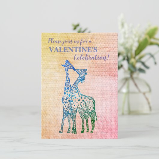 Giraffes rustieke Valentijn uitnodiging (Staand voorkant)