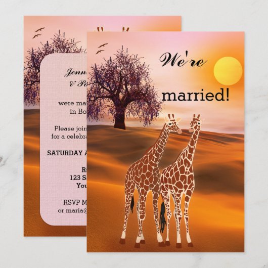 Giraffes Safari Zoo Post Wedding Invitation Kaart (Voorkant / Achterkant)
