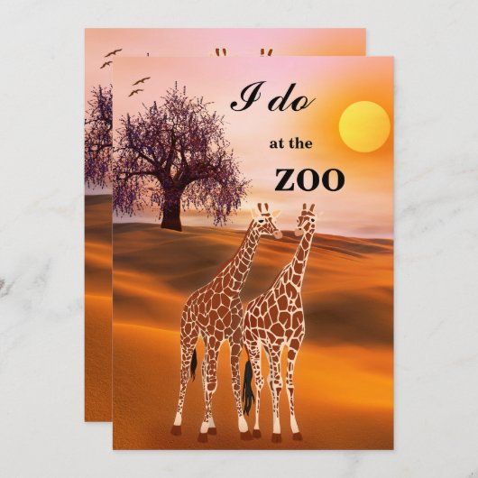 Giraffes Safari Zoo Wedding Invitation Kaart (Voorkant / Achterkant)