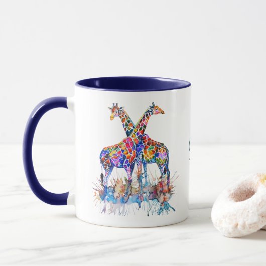 Giraffes voor kleurrijke regenboog Waterverf Mok (Met donut)