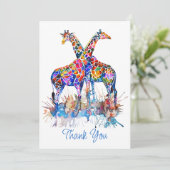Giraffes voor kleurrijke regenboogWaterverf Bedankkaart (Staand voorkant)