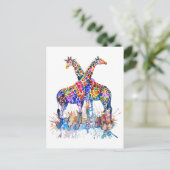 Giraffes voor kleurrijke regenboogWaterverf Briefkaart (Staand voorkant)
