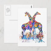 Giraffes voor kleurrijke regenboogWaterverf Briefkaart (Voorkant / Achterkant)