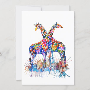 Giraffes voor kleurrijke regenboogWaterverf Kaart