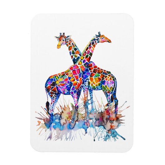 Giraffes voor kleurrijke regenboogWaterverf Magneet (Verticaal)