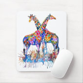 Giraffes voor kleurrijke regenboogWaterverf Muismat (Met muis)