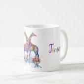 Giraffes voor kleurrijke regenboogWaterverf Splatt Koffiemok (Voorkant rechts)