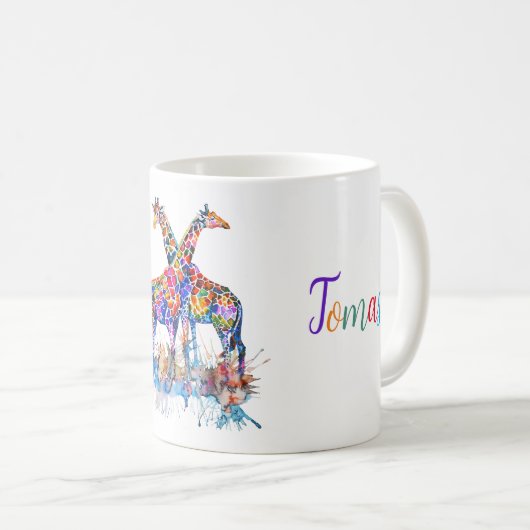 Giraffes voor kleurrijke regenboogWaterverf Splatt Koffiemok (Voorkant rechts)