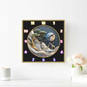 Giraffes wandelen onder het maanlicht van Afrika Vierkante Klok