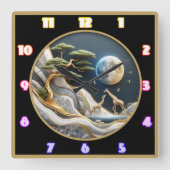 Giraffes wandelen onder het maanlicht van Afrika Vierkante Klok (Voorkant)