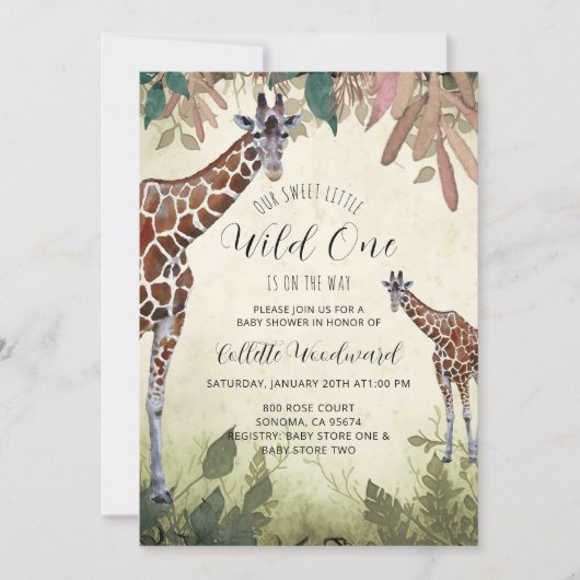 Giraffes Waterverf Wild One Baby shower Kaart (Voorkant)