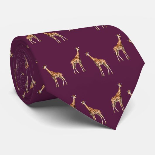 Giraffes Wildlife Pattern Bourgogne Stropdas (Opgerold)