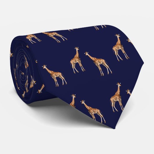 Giraffes Wildlife Pattern Donkerblauw Stropdas (Opgerold)