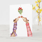 Giraffes zoenen onder maretak kerstkaart kaart (Gele Bloem)