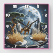 Giraffes zwerven door een magische Afrikaanse nach Vierkante Klok (Voorkant)