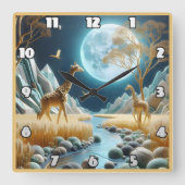 Giraffes zwerven onder de maan in Afrika Vierkante Klok (Voorkant)