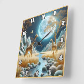 Giraffes zwerven onder de maan in Afrika Vierkante Klok (Hoek)