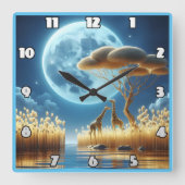 Giraffes zwerven onder een maanverlichte hemel vierkante klok (Voorkant)